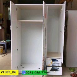 Tủ nhựa 3D đựng quần áo 3 cánh 2 buồng có ngăn kéo VTL03_06