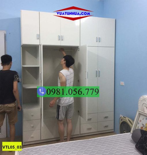 Tủ nhựa đựng quần áo 5 cánh 2 buồng nhiều hốc và ngăn kéo VTL05_03