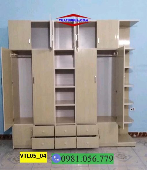 Tủ nhựa đựng quần áo 5 cánh 2 buồng nhiều ngăn kéo VTL05_04