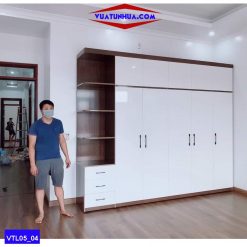 Tủ nhựa đựng quần áo 5 cánh 2 buồng nhiều ngăn kéo VTL05_04 xịn